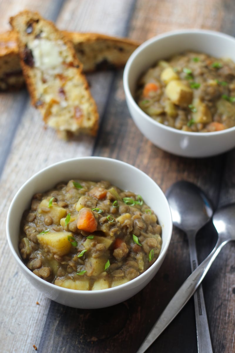 Lentil Soup German: Smoky bacon, sharp leeks, and a splash of vinegar add bold flavor to this traditional German lentil soup recipe. Serve along with homemade German spaetzle!