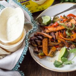 Tender sweet potato and smoky mushrooms stand in for meat in this easy vegan fajita recipe!