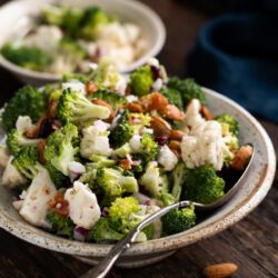 Broccoli salad in a bowl.