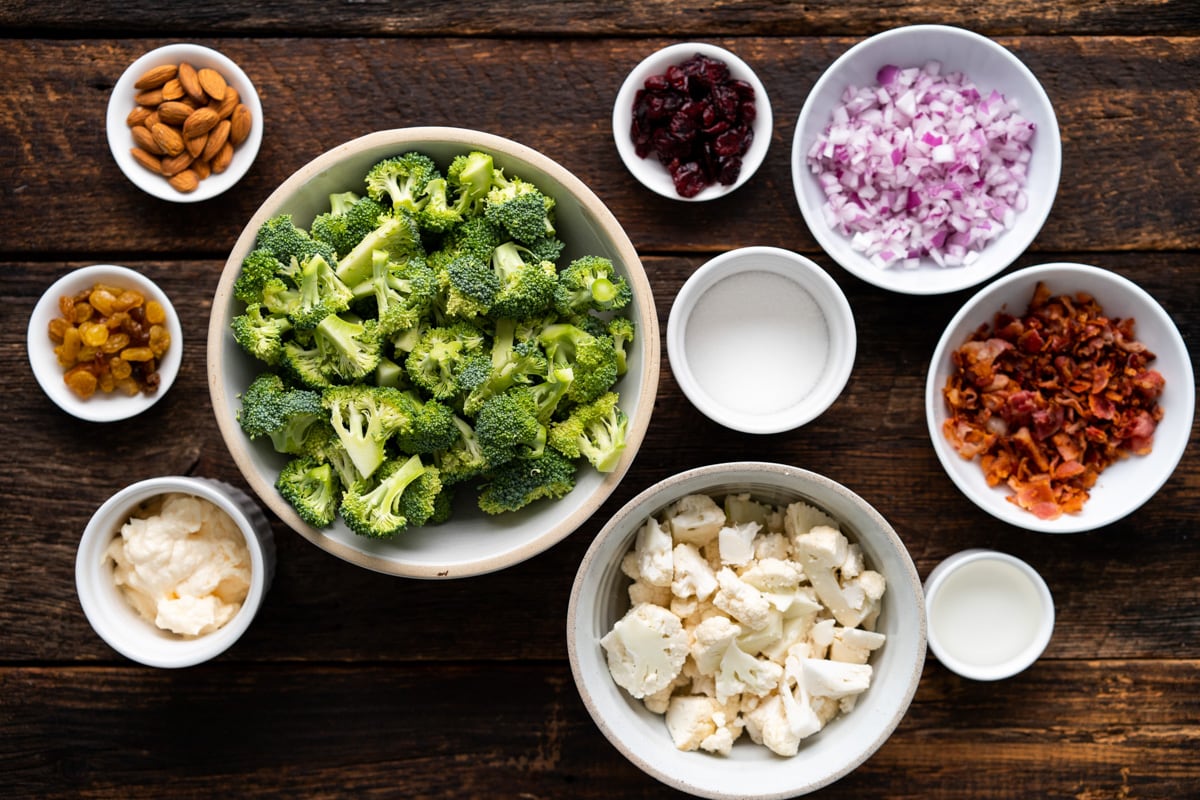 Ingredients for Broccoli Salad.