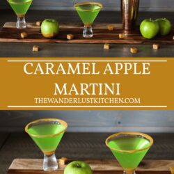Immerse yourself in this delicious Caramel Apple Martini recipe that has all the flavors of fall packed into a bright green cocktail!