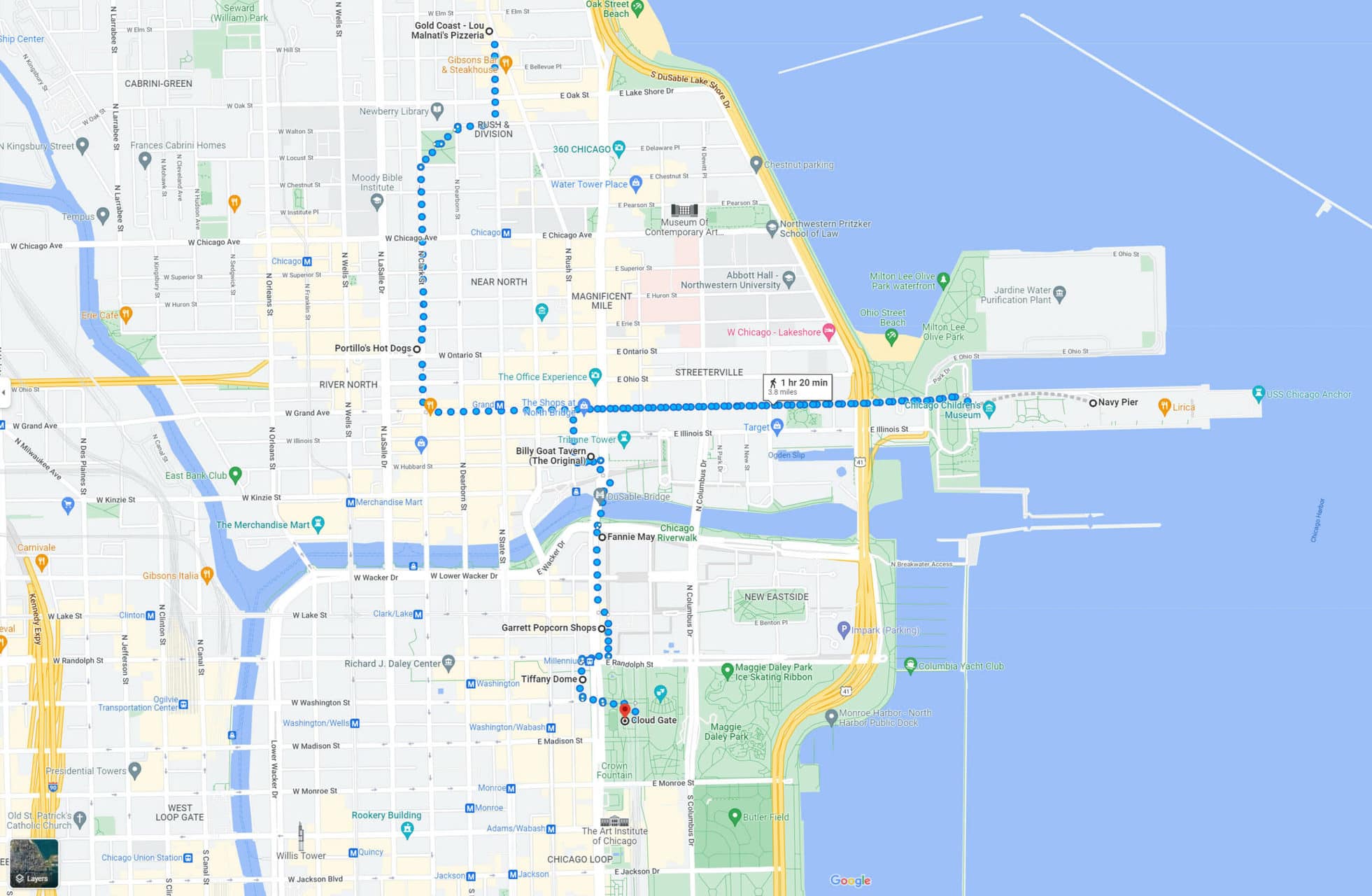 Chicago Food Tour Map with Navy Pier