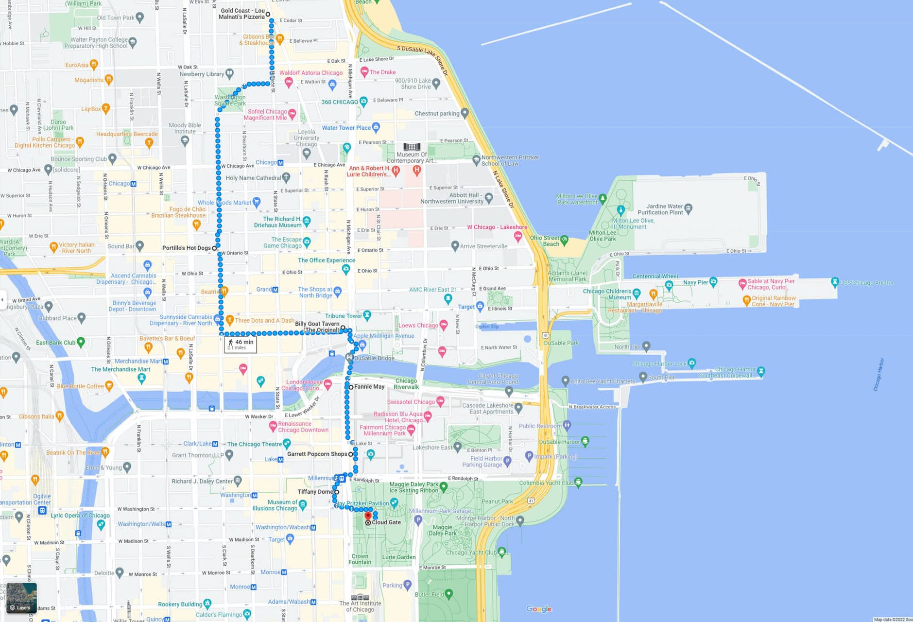 Chicago Food Tour Map without Navy Pier