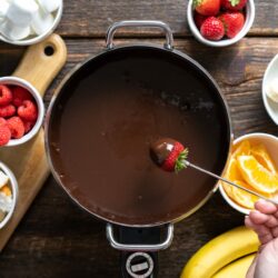 This Milk Chocolate Fondue Recipe is so rich and creamy it is the perfect chocolate base for any fondue event!