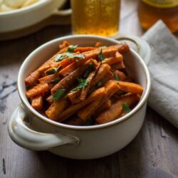 Curried Carrot Fries: Four ingredients and thirty minutes are all you need to whip up a batch of these tasty fries!