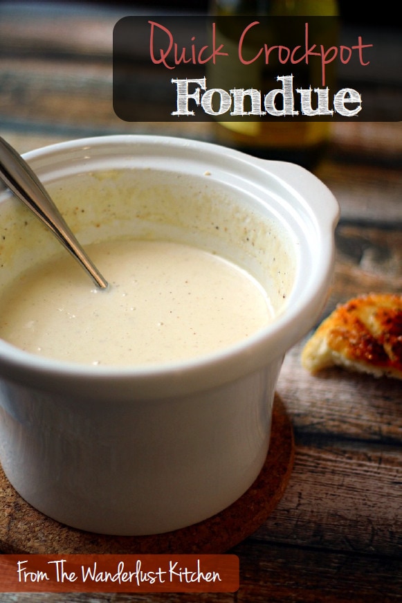 Quick Crockpot Cheese Fondue Recipe from The Wanderlust Kitchen