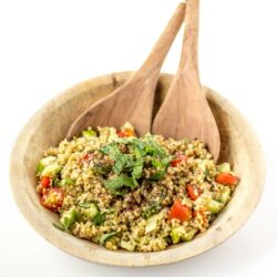 Join me on the ancient grain bandwagon! Freekeh is a delightful young wheat with a nutty flavor and a toothy bite. Containing twice as much protein and fiber as quinoa, freekeh salad is dish you can feel good about. If you like tabbouleh, you'll love this Freekeh Salad with Minted Sumac Dressing!