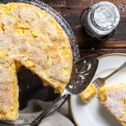 This French Apple Cake is fluffy and delicious with sweetness from the powdered sugar on top and crispness of the apples in every bite!
