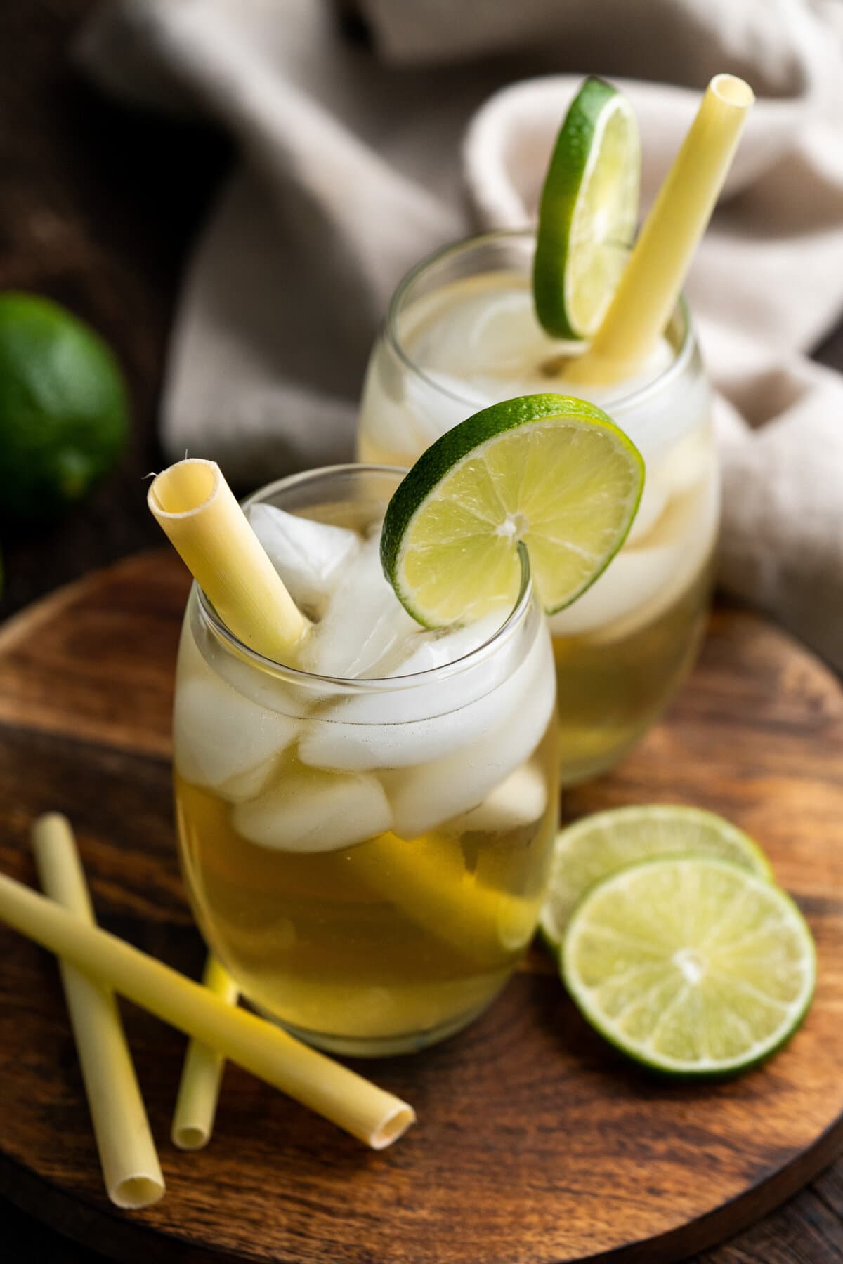 Lemongrass iced tea in clear glasses.