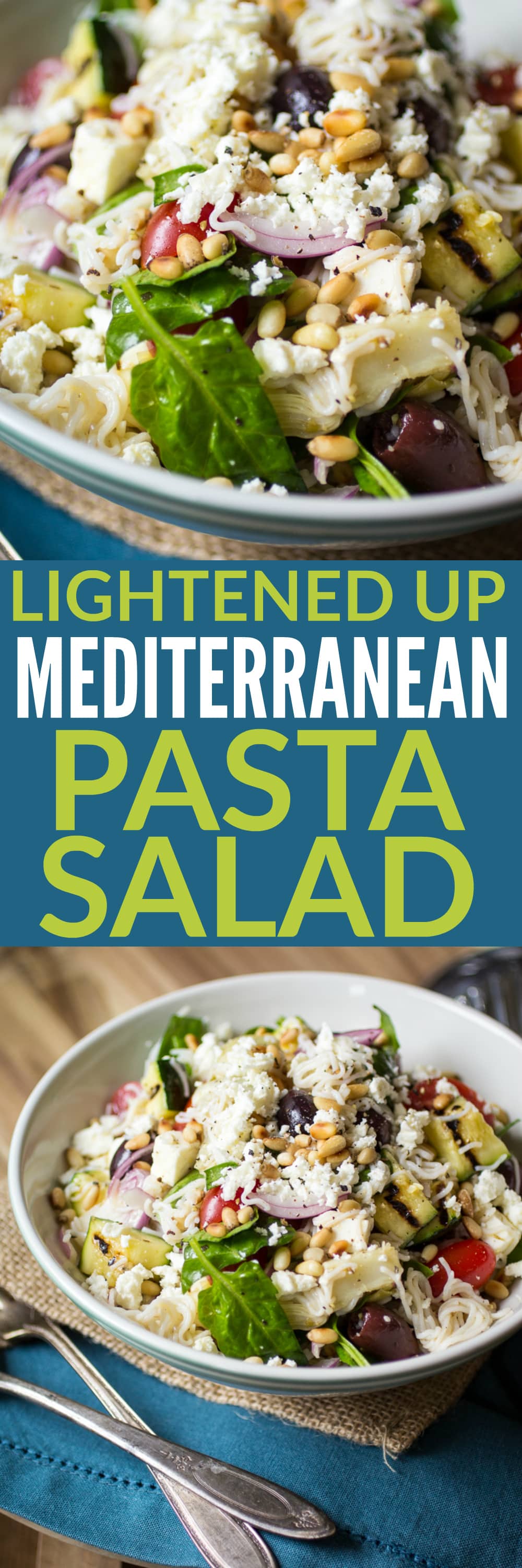 Mediterranean Pasta Salad gets a lightened-up makeover using tofu shirataki noodles. Studded with tomatoes, zucchini, artichokes, and olives, this is one potluck dish that everyone will love!