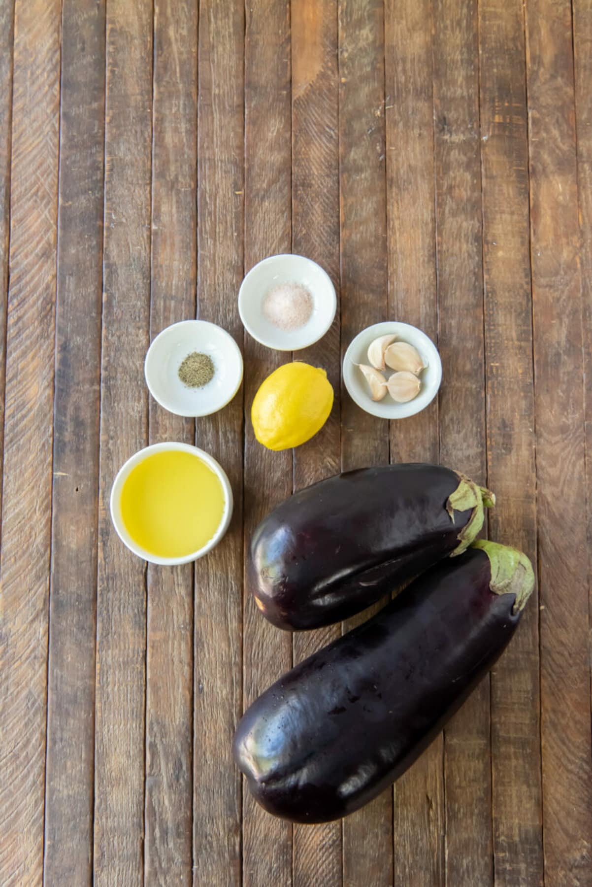 Ingredients for this Aubergine Dip on a table.