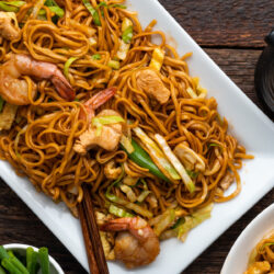 Mi Goreng, otherwise known as Indonesian Noodles is a classic Indonesian stir fry dish filled with protein and veggies over a bed of noodles.