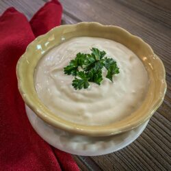 This Mustard Cream Sauce is a perfect dipping sauce for meat, vegetables, crab cakes and many savory appetizers.