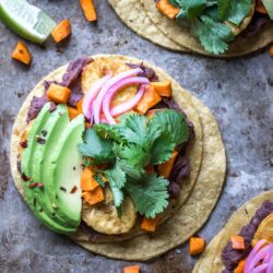 Roasted Plantain and Sweet Potato Tostadas -- Throw some plantains and sweet potatoes in the oven and the hard part is over.
