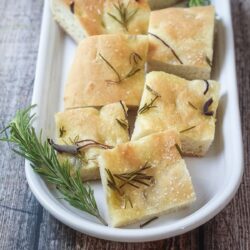 Rosemary and Red Onion Focaccia on a plate.