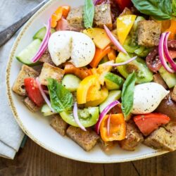Enjoy the flavors of summer any time of year with this easy panzanella salad!