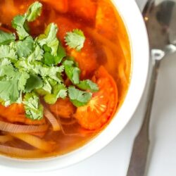 You won't find an easier idea for a delicious lunch or dinner! This Thai-Style Tomato Leek Soup is a guilt-free fill up that's on the table in 15 minutes - you'll come back to this recipe over and over!