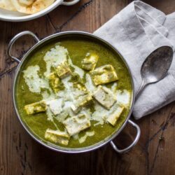 Swapping tofu for cheese is an easy way to turn Palak Paneer into a plant-based favorite.