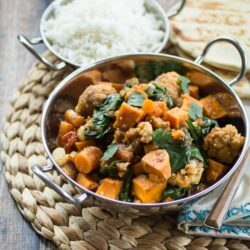 Sweet potatoes are my very favorite dirt candy! In this South Indian style sweet potato curry, bold spices are simmered with carrots, cauliflower, spinach, and (of course!) sweet potatoes!