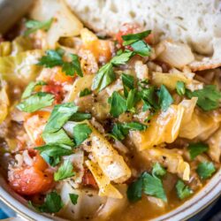 This vegetarian take on cabbage roll soup will stick to your ribs and warm you right up!