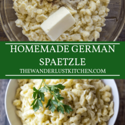Homemade German Spaetzle in a white bowl